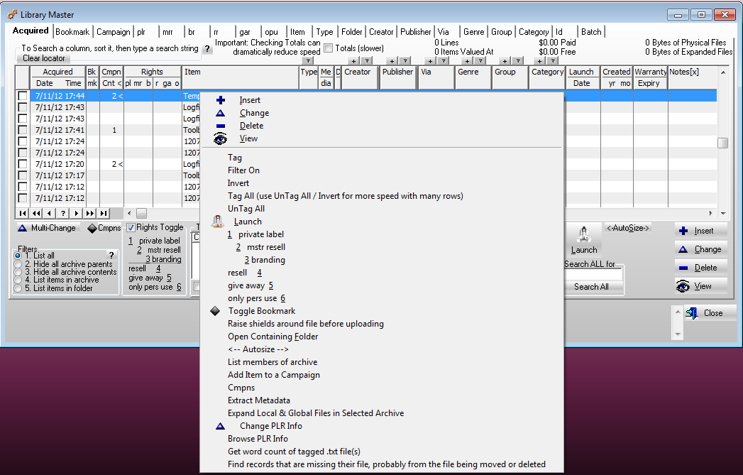 Right-click menu Right-click menu
